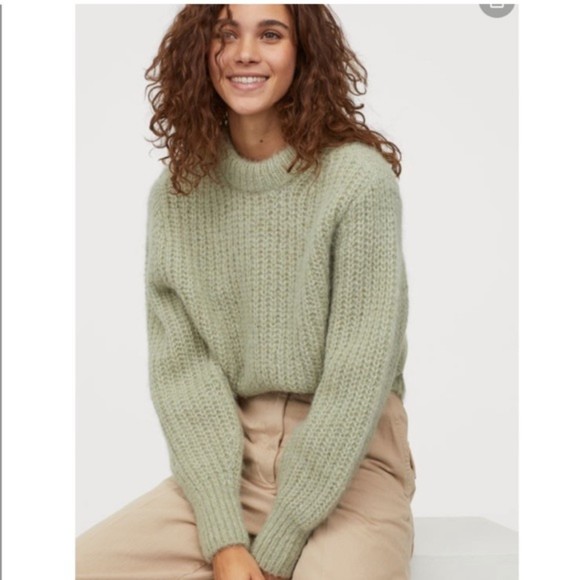 H&M Wool Alpaca Blend Sweater Size S Oversized Pullover Mint Green Fuzzy New - Picture 2 of 11